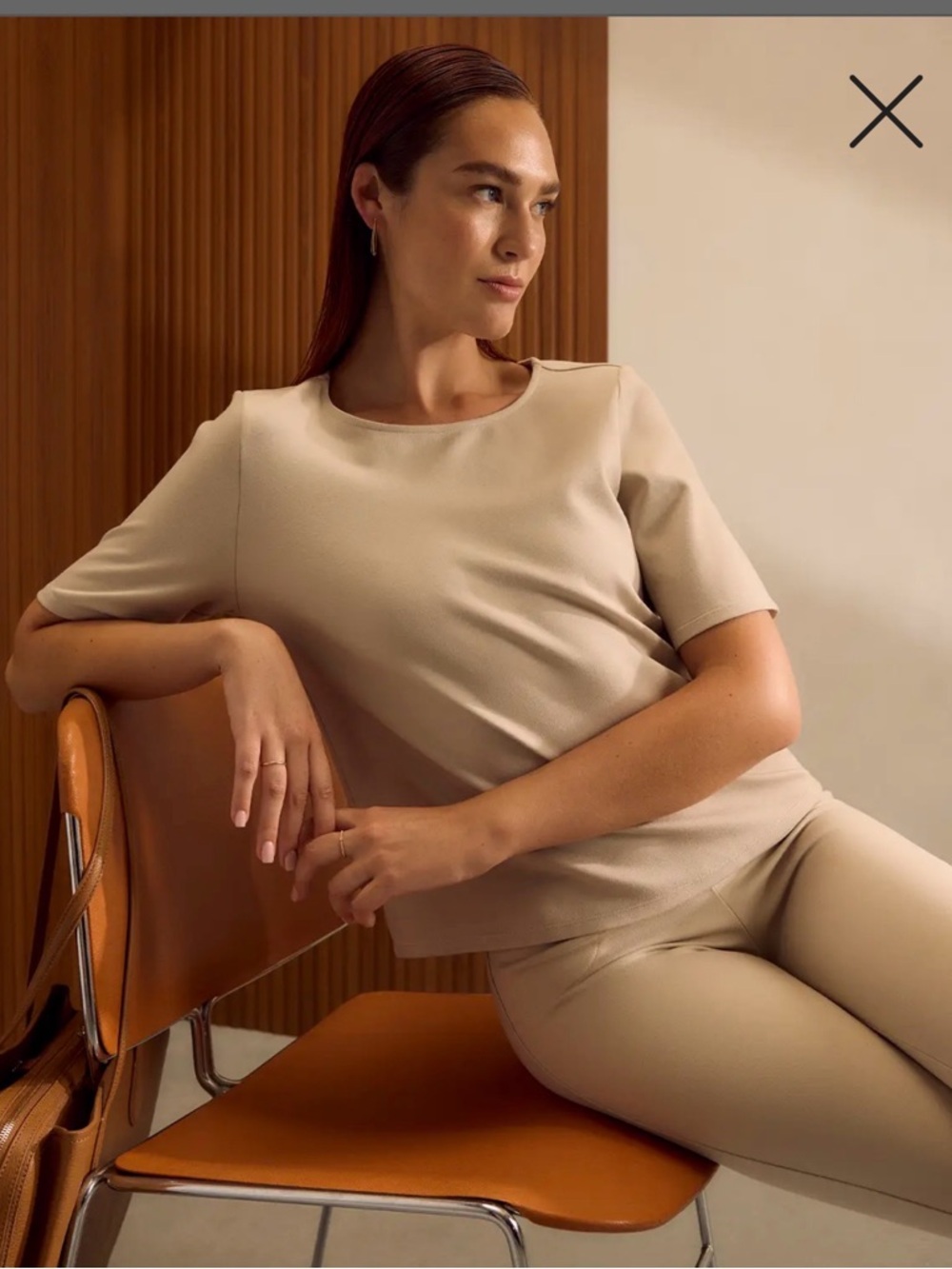 Quince Ultra-Stretch Ponte Short Sleeve Top Ecru L - Picture 7 of 11